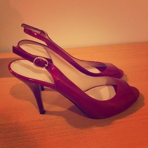 Shiny Red Peep-Toe Slingback Heels Size 10